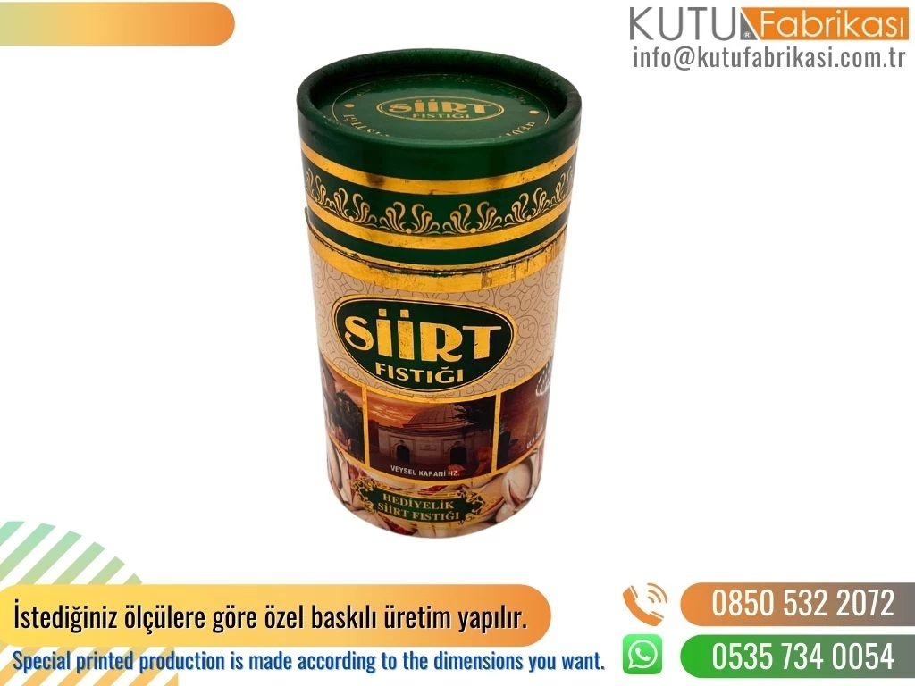 Gold Yaldızlı Antep Fıstığı Silindir Kutu