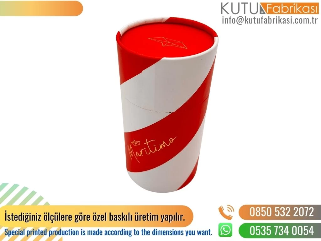Kırmızı Beyaz Şeritli Kozmetik Silindir Kutu