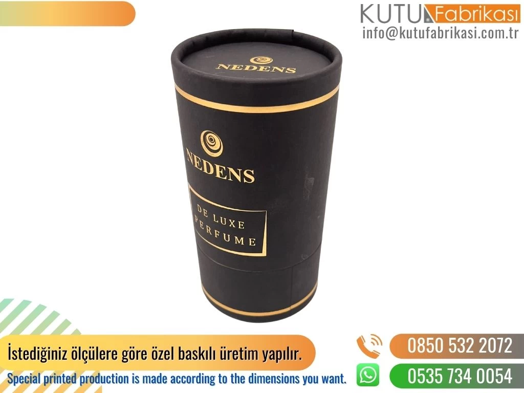 Altın Yaldızlı Parfüm Siyah Silindir Kutu