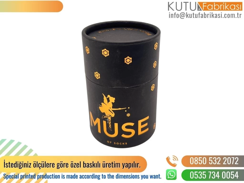 Altın Yaldızlı Lüks Çorap Silindir Kutu