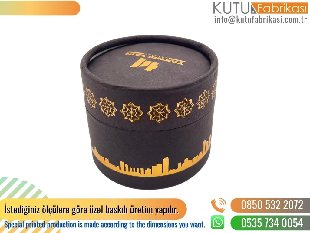 Altın Yaldızlı Lüks Promosyon Silindir Kutu Siyah
