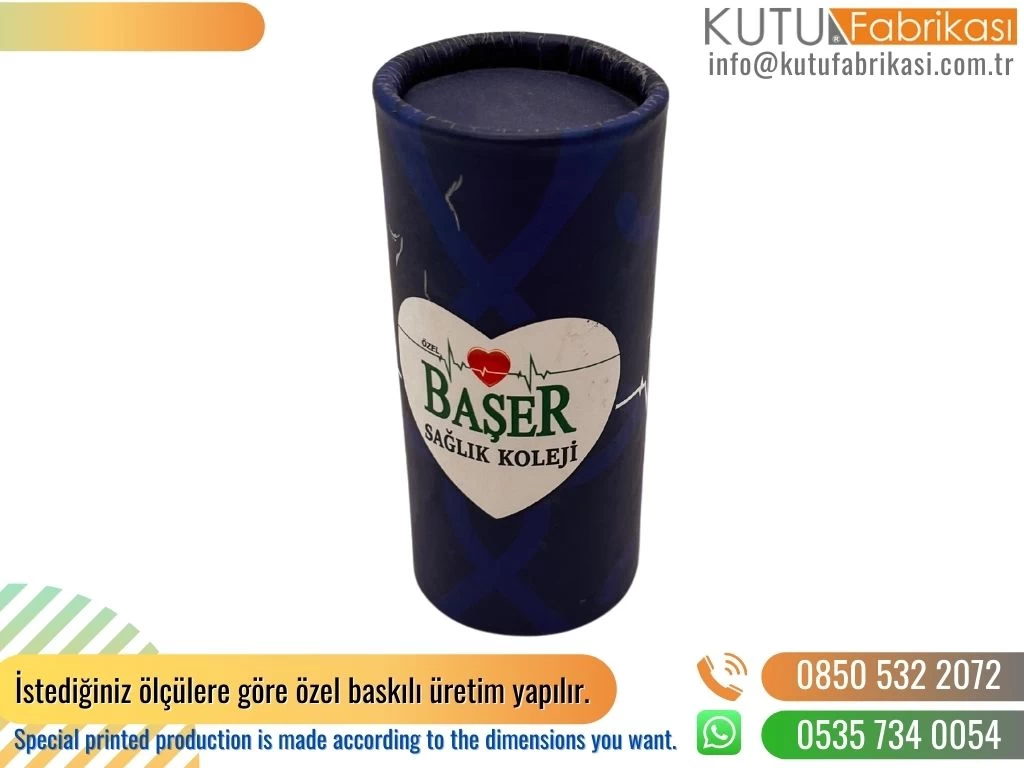 Çok Renk Baskılı İnce Promosyon Silindir Kutu Lacivert