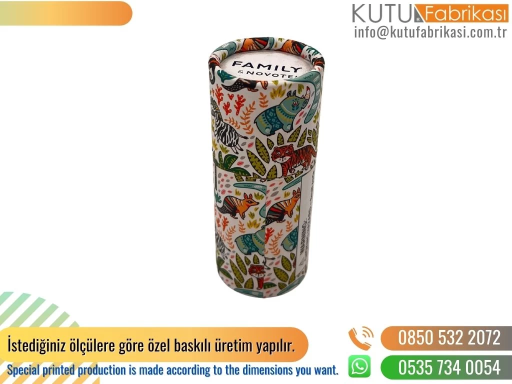 Çok Renk Baskılı İnce Promosyon Silindir Kutu Desenli