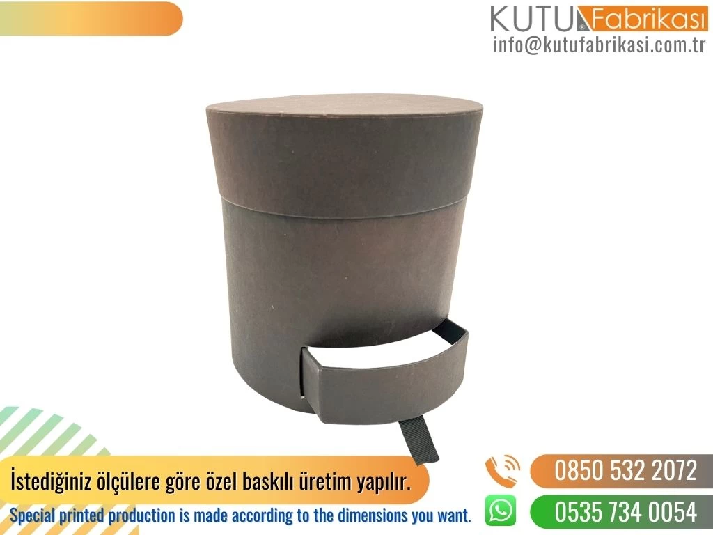 Kadife Kaplı Gri Çekmeceli Silindir Kutu