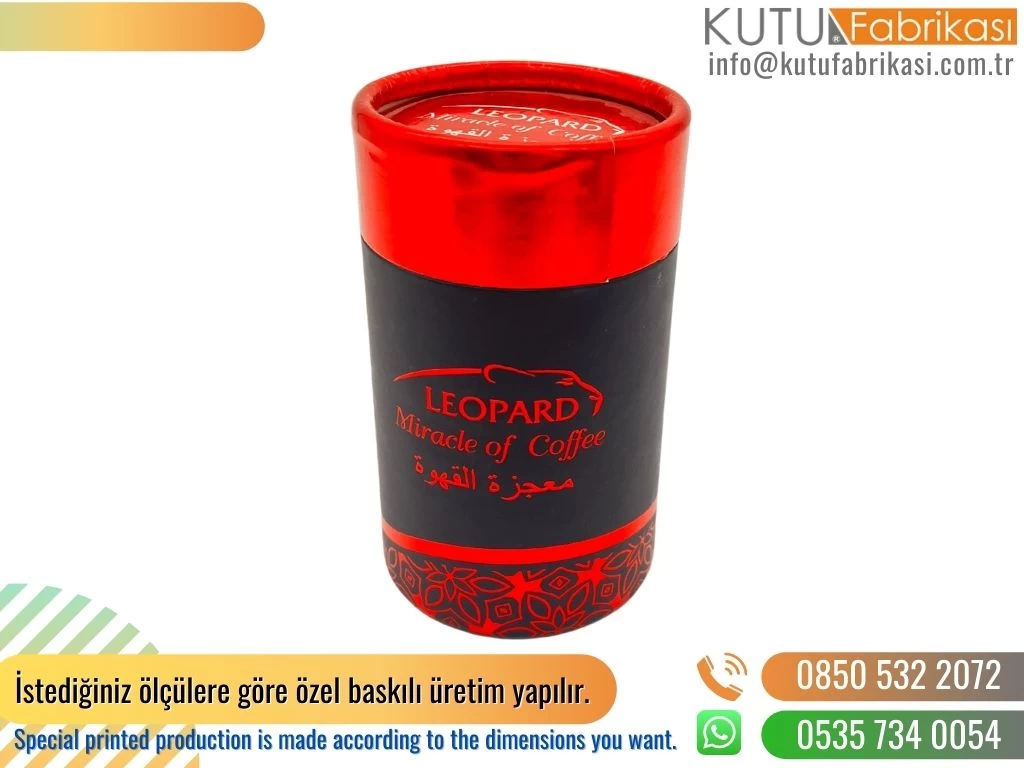 Kırmızı Yaldız Kaplamalı  Silindir Kahve Kutusu