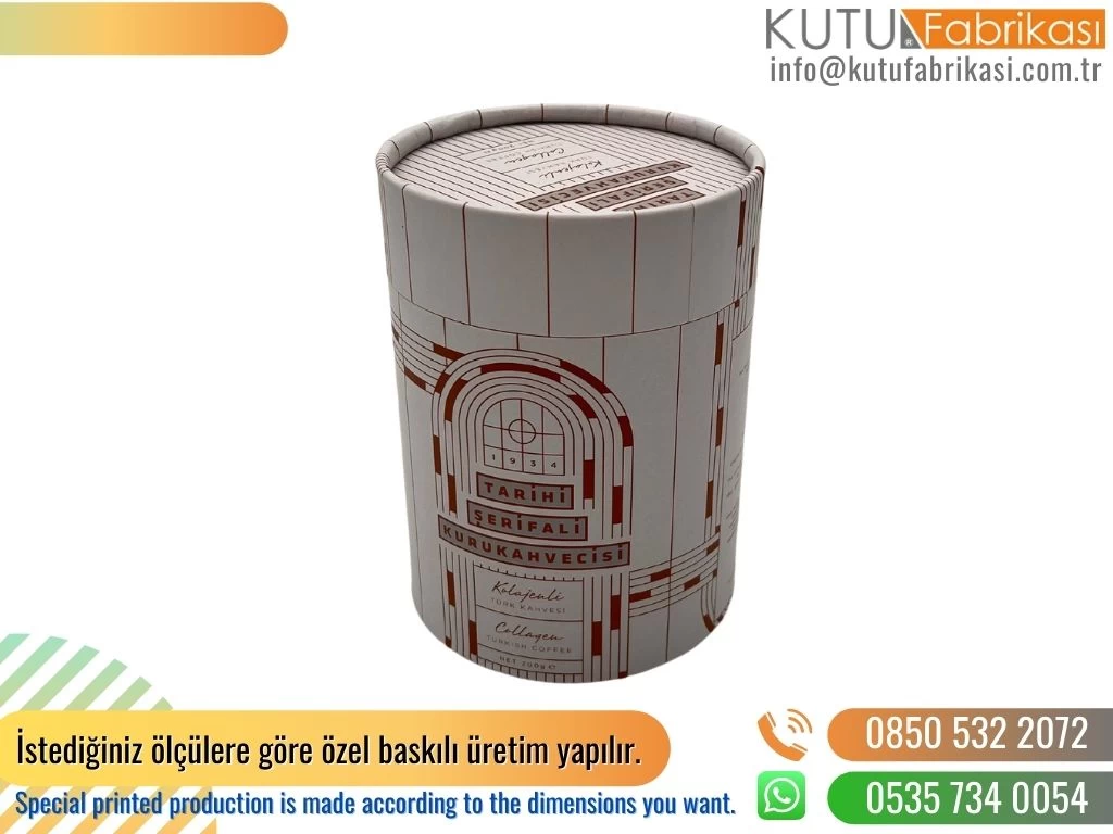 İki Renk Baskılı Orta Boy Silindir Kahve Kutusu