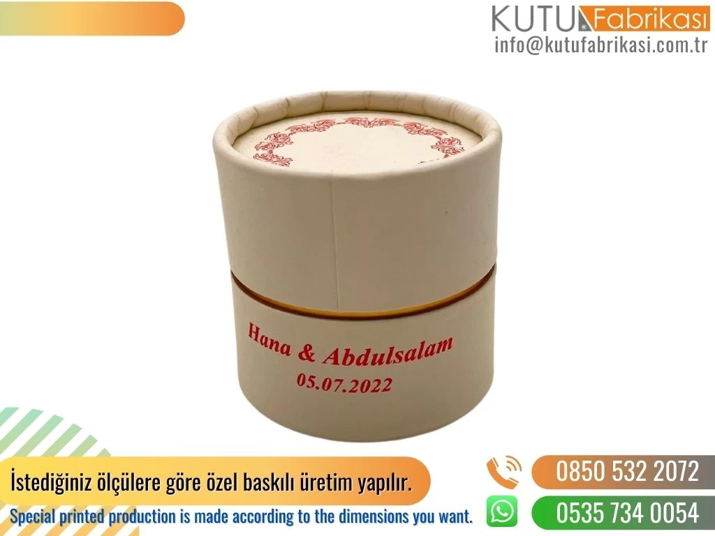 Tek Renk Baskılı Nikah Şekeri Silindir Kutu
