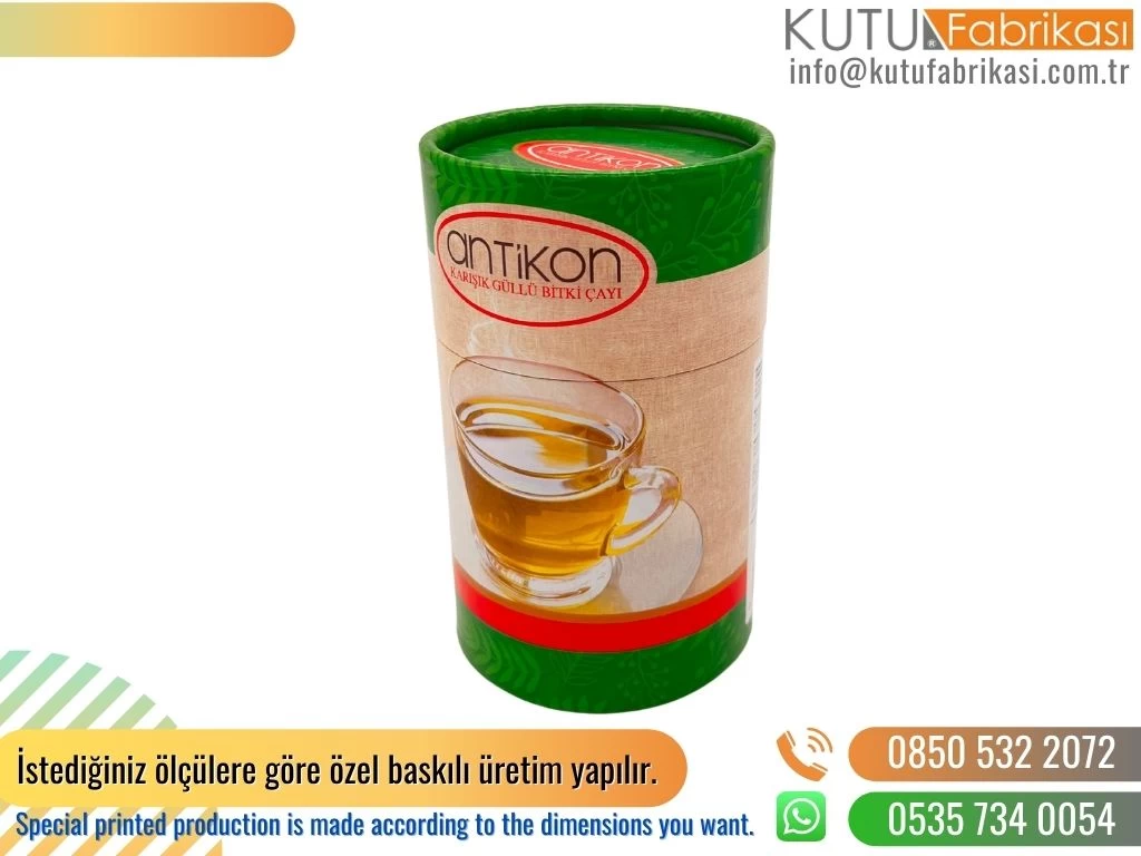 Fotoğraf Baskılı Bitki Çayı Silindir Kutu Yeşil