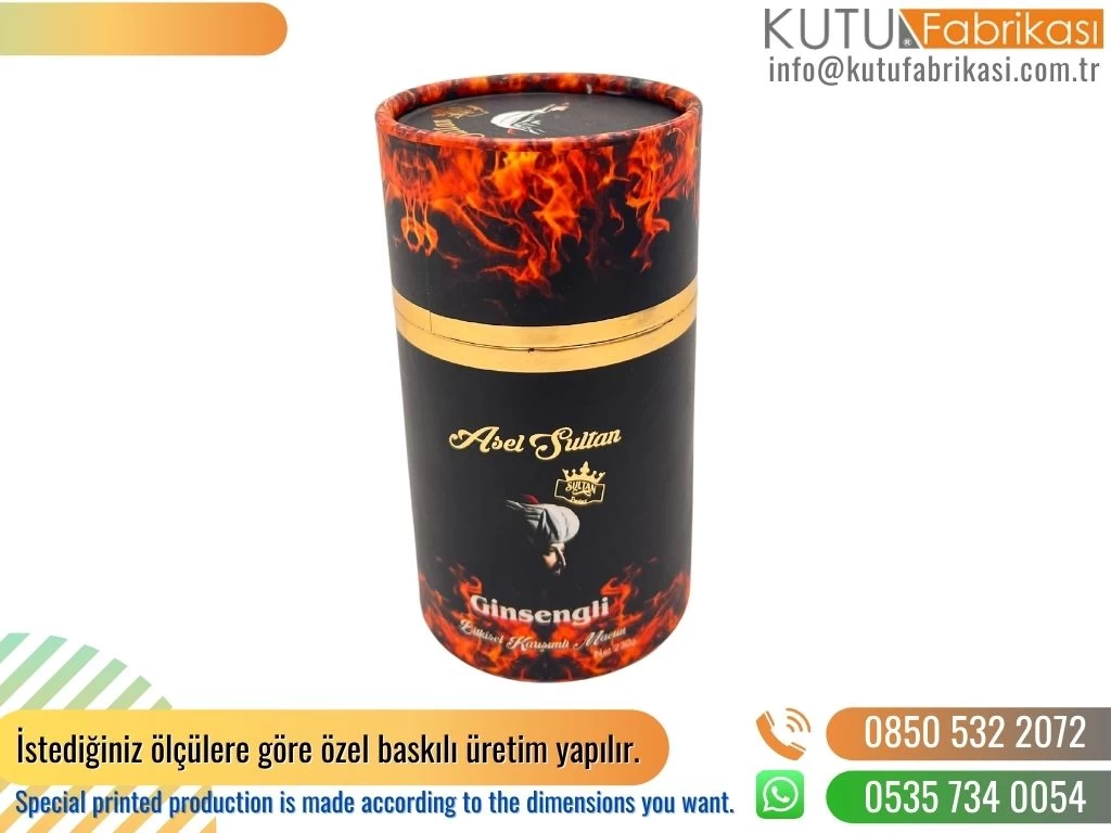 Fotoğraf Baskılı Gold Yaldızlı Ginsengli Macun Silindir Kutu