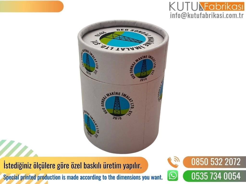 Logo Baskılı Promosyon Silindir Kutu Beyaz