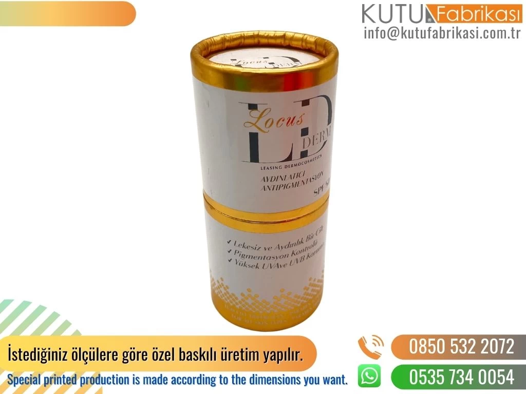 Gold Yaldızlı Lüks Kozmetik Promosyon Silindir Kutu