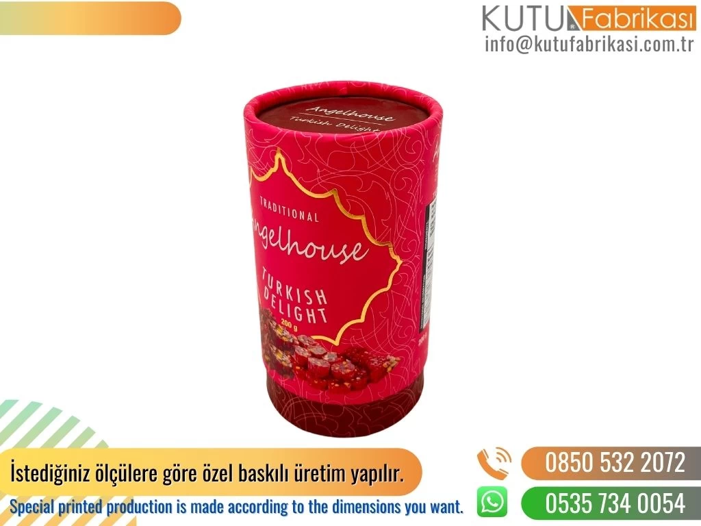 Kırmızı Fotoğraf Baskılı Lokum Silindir Kutu