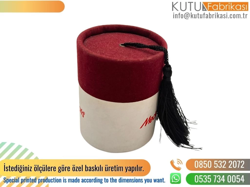 Fes Kapaklı Beyaz Promosyon Silindir Kutu