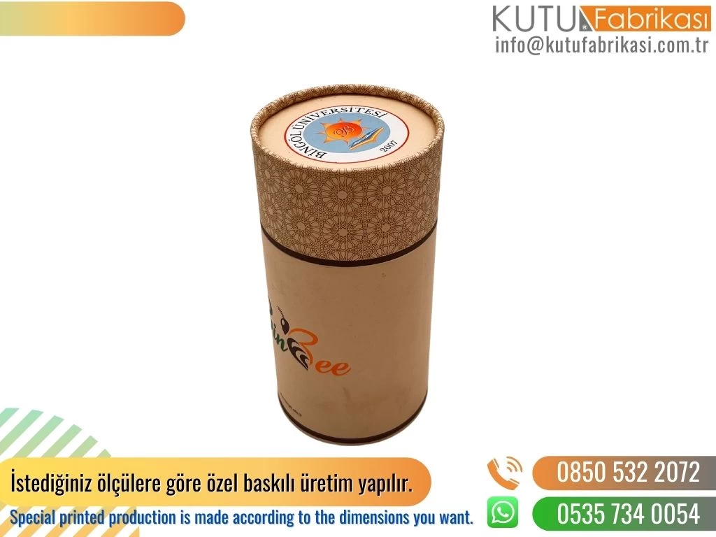Kraft Renk Baskılı Üniversite Silindir Kutu