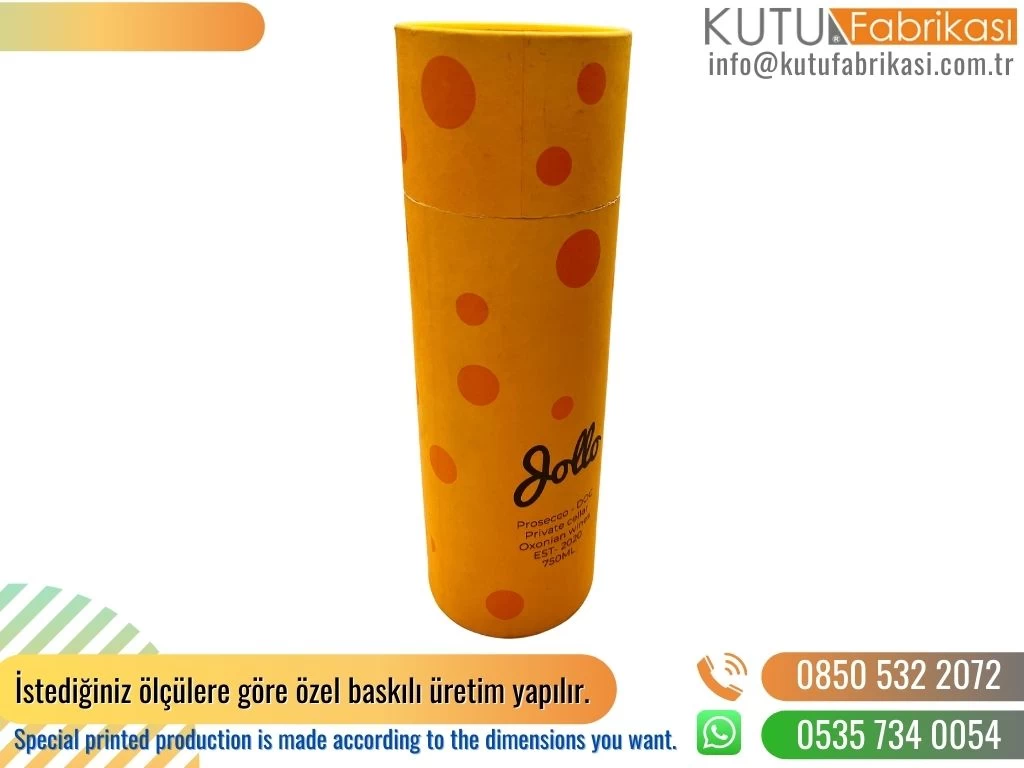 Gold Manzara Yaldız Baskılı Kaverengi Silindir Kutu