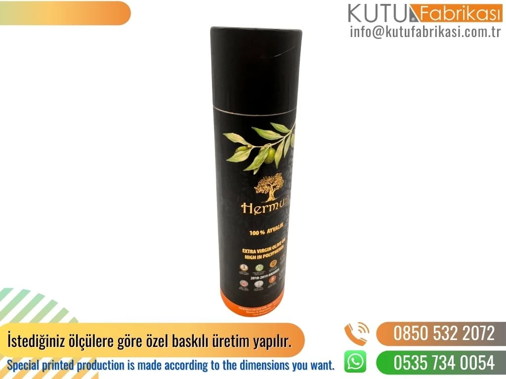 Özel Baskılı Zeytinyağı Silindir Kutu