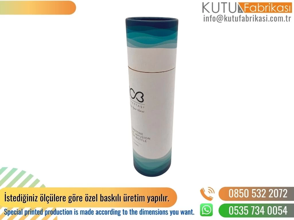 Beyaz Mavi Şişe Kutusu Silindir Kutu