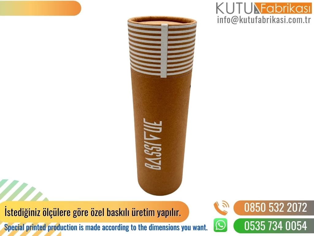 Kraft Özel Desen Beyaz Baskılı Silindir Kutu