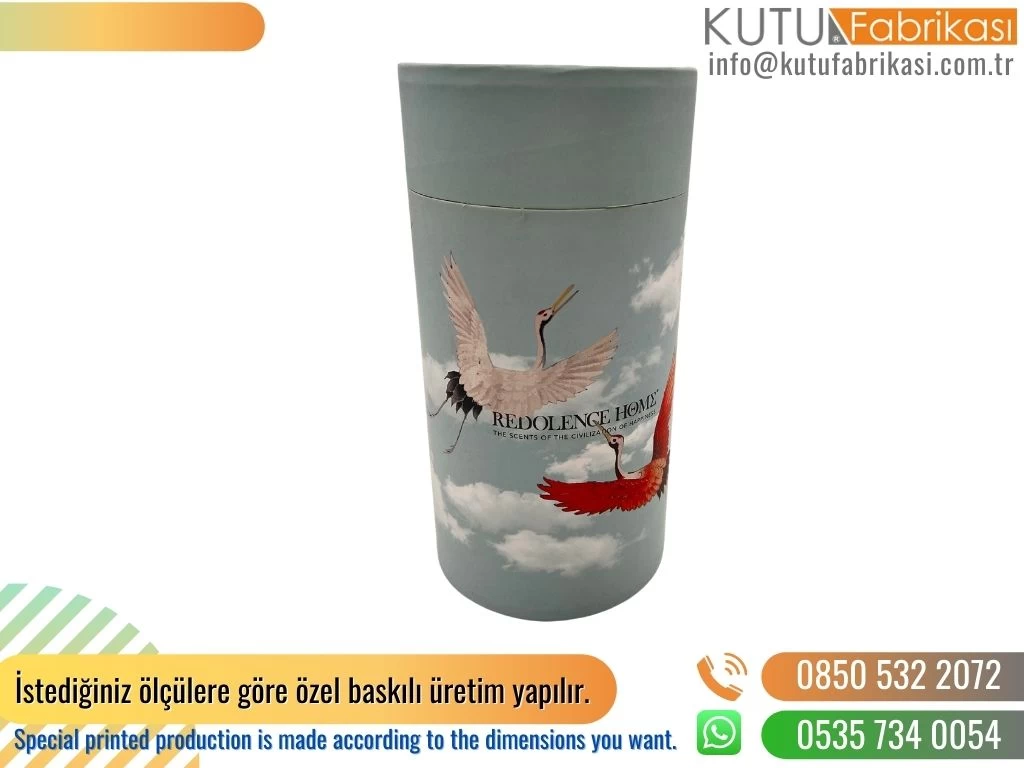 Gökyüzü Kuş Baskılı Silindir Kutu