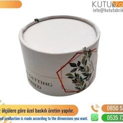 Beyaz Küçük Silindir Kutu Yaprak Desenli