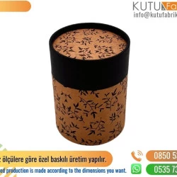 Kafide Kapaklı Tek Renk Basklı Kraft Silindir Kutu