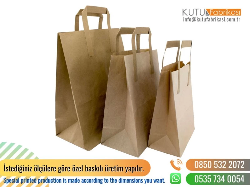 Flat Düz Saplı Kraft Kağıt Çanta 1